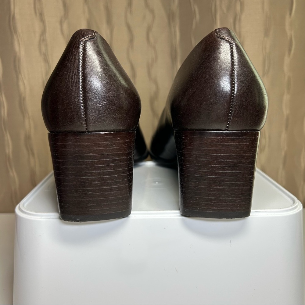 Enzo Angiolini Dark Brown Leather Block Heel Pumps - Picture 7 of 16